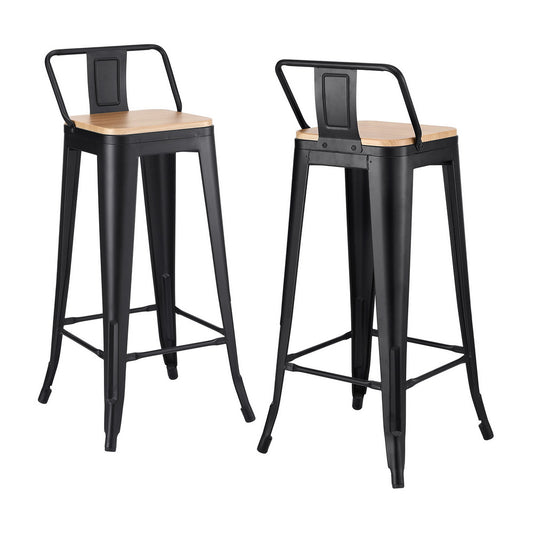 Artiss 2x Bar Stools Kitchen Counter High Chair Dining Stackable Metal Black-0