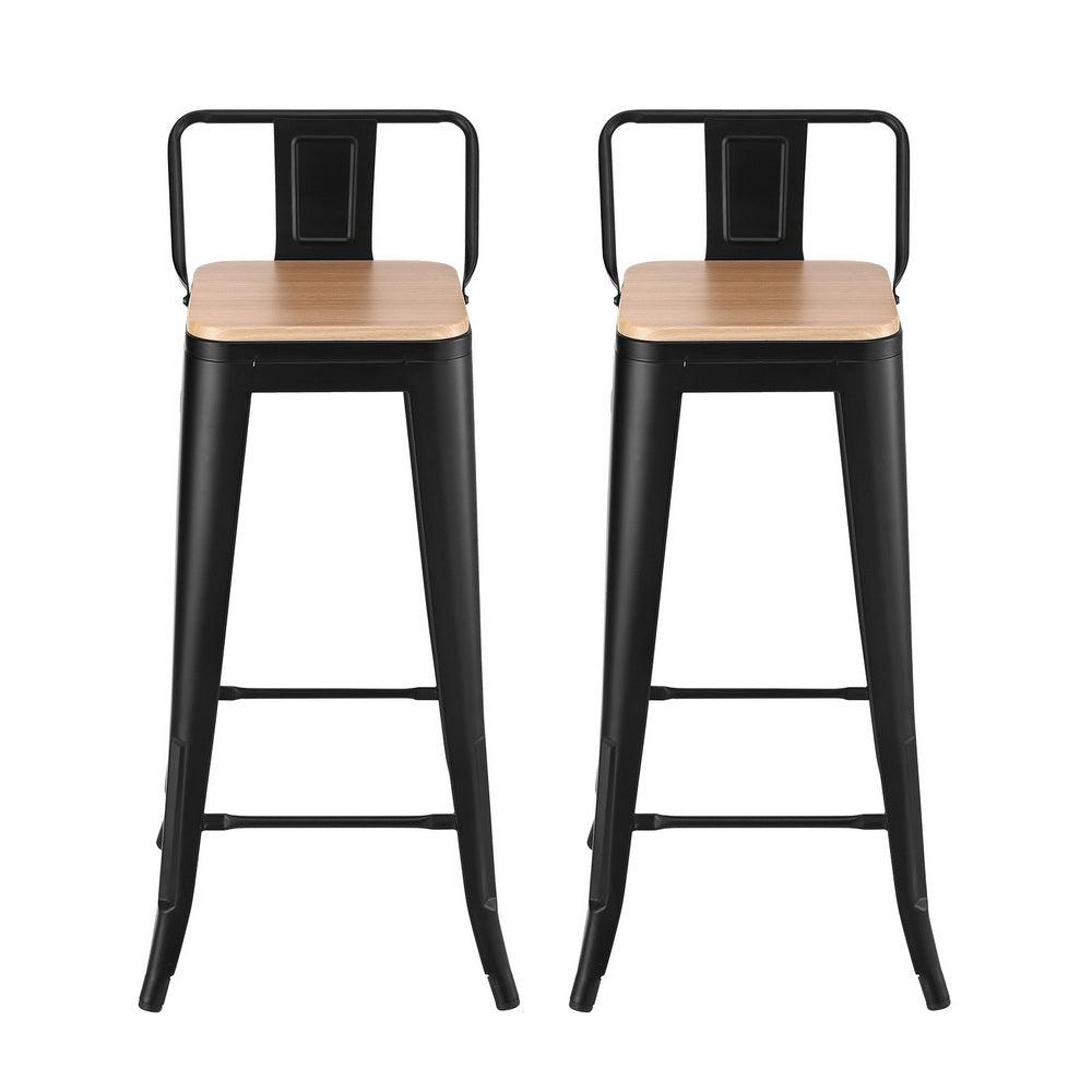 Artiss 2x Bar Stools Kitchen Counter High Chair Dining Stackable Metal Black-2