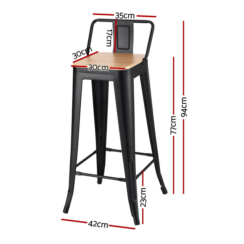 Artiss 4x Bar Stools Kitchen Counter High Chair Dining Stackable Metal Black-1