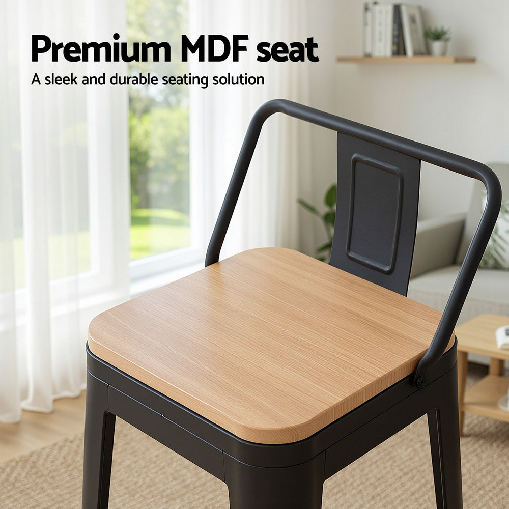 Artiss 4x Bar Stools Kitchen Counter High Chair Dining Stackable Metal Black-4