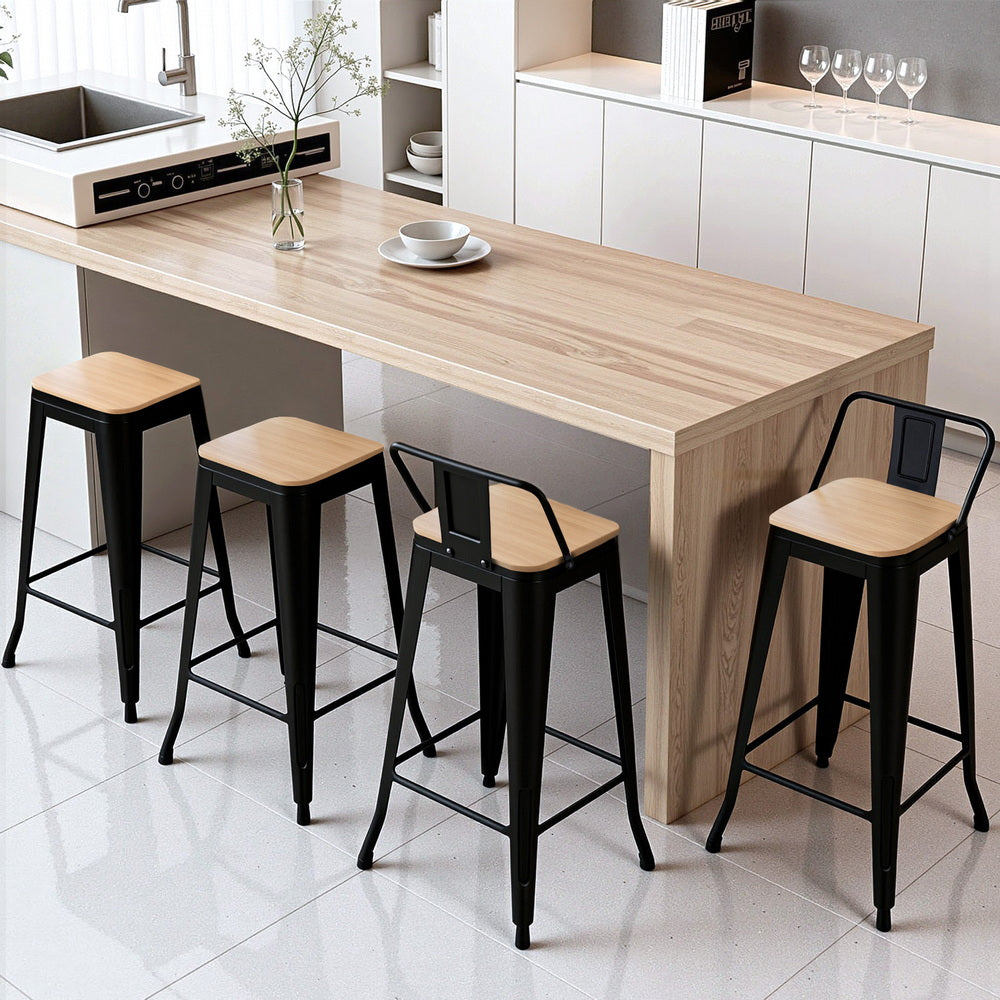 Artiss 4x Bar Stools Kitchen Counter High Chair Dining Stackable Metal Black-6