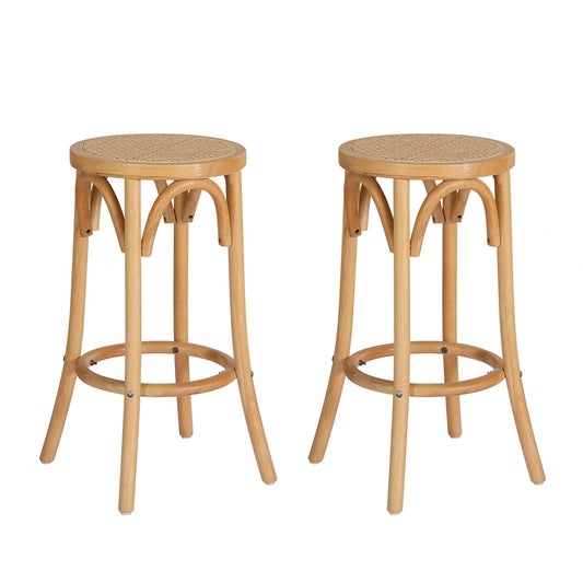 Artiss 2x Bar Stoosl Rattan Seat Wooden-0