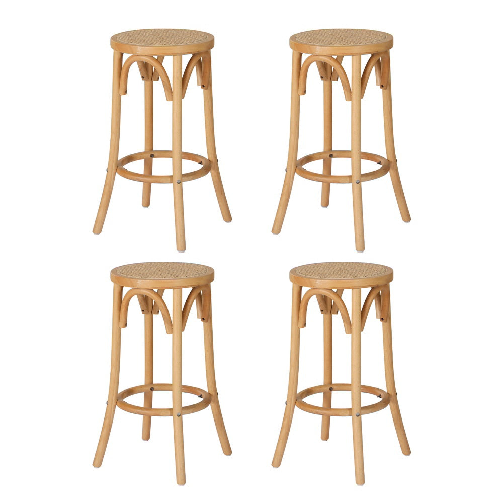 Artiss 4x Bar Stoosl Rattan Seat Wooden-0