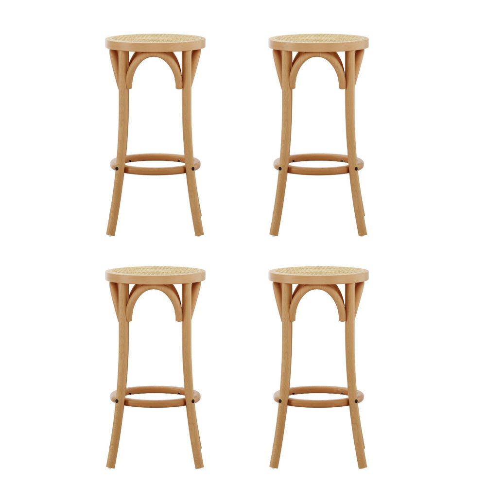 Artiss 4x Bar Stoosl Rattan Seat Wooden-2