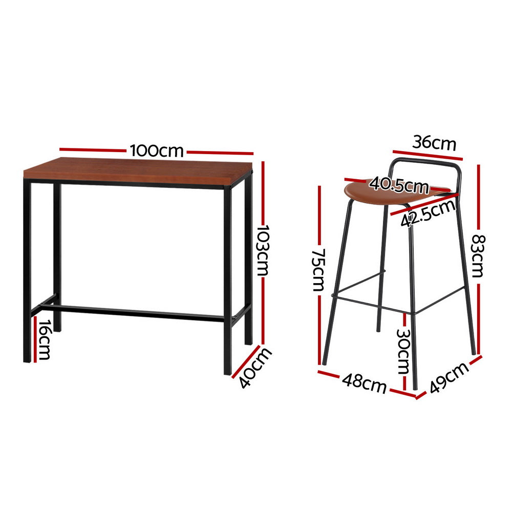 Artiss Bar Table and Stools Set Dining Desk Kitchen Chairs Cafe Pub-1