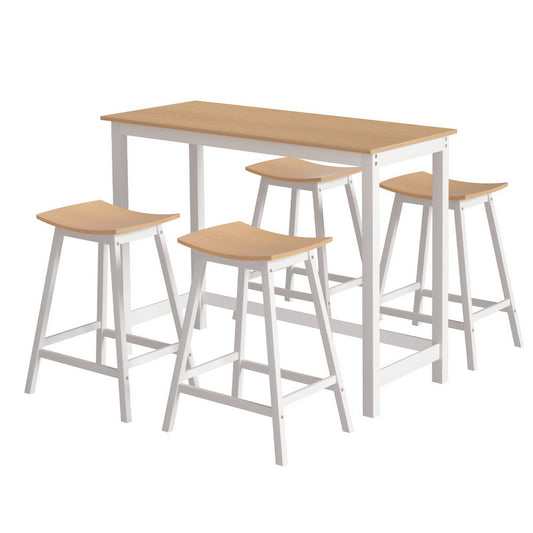 Artiss Bar Table and Stools Set Dining Desk Solid Wood Kitchen Chairs Cafe Pub-0