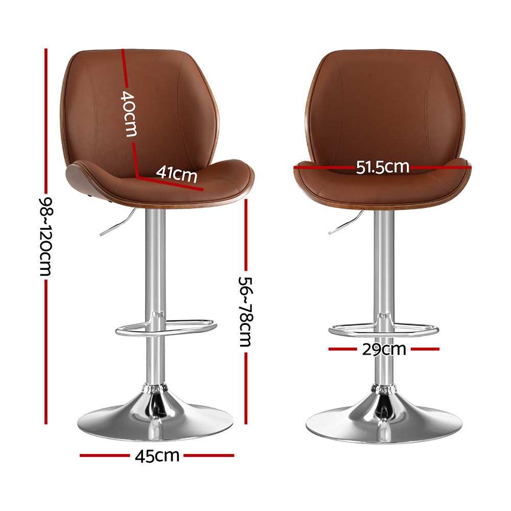 Artiss 1X Bar Stool Bentwood Swivel Adjustable Kitchen Dining Counter Stool Leather Brown-1