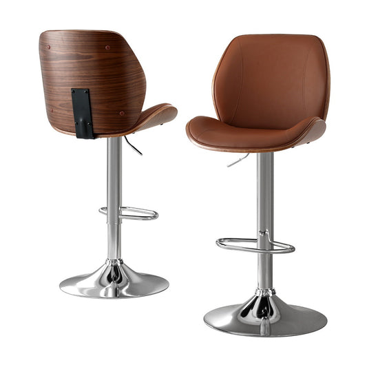 Artiss 2X Bar Stools Bentwood Adjustable Kitchen Counter Chair Leather Brown-0