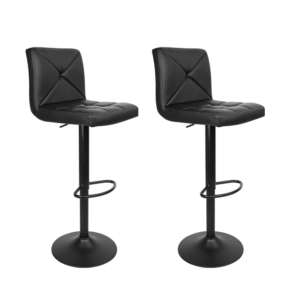 Artiss 2x Bar Stools Kitchen Dining Chairs Gas Lift Stool Leather Black-0