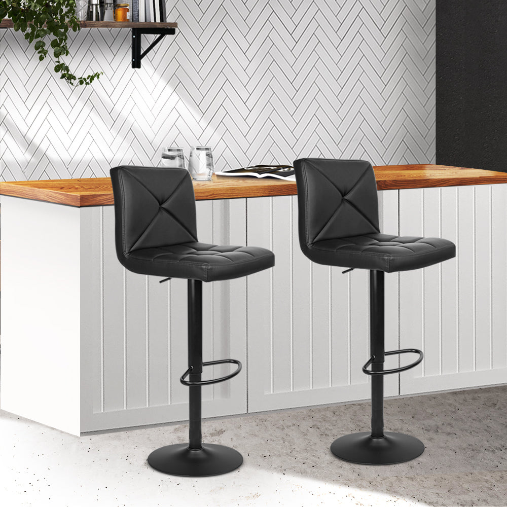 Artiss 2x Bar Stools Kitchen Dining Chairs Gas Lift Stool Leather Black-7