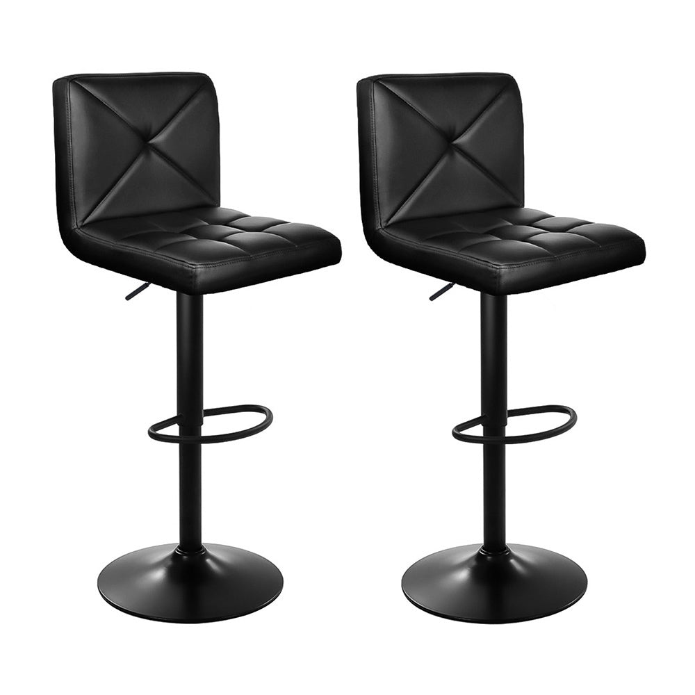 Artiss 2x Bar Stools Kitchen Dining Chairs Gas Lift Stool Leather Black-0