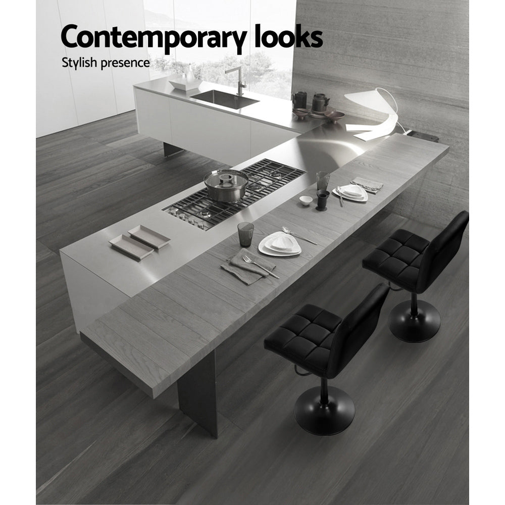 Artiss 2x Bar Stools Kitchen Dining Chairs Gas Lift Stool Leather Black-5