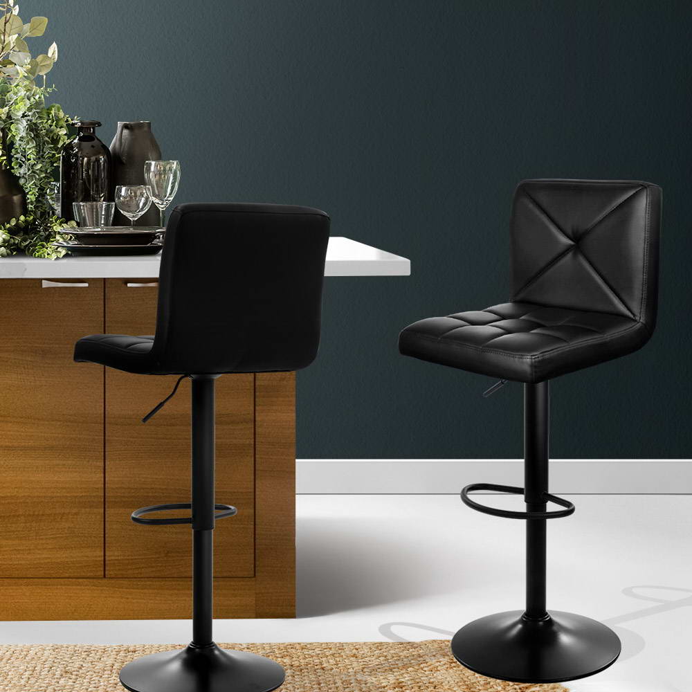 Artiss 2x Bar Stools Kitchen Dining Chairs Gas Lift Stool Leather Black-6