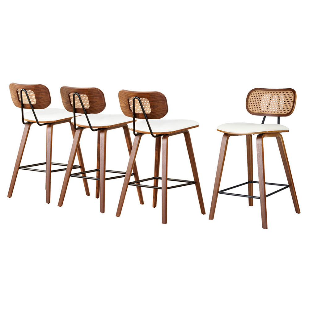 4x Artiss Bar Stools Kitchen Counter Rattan Chairs PU Leather Padding-0