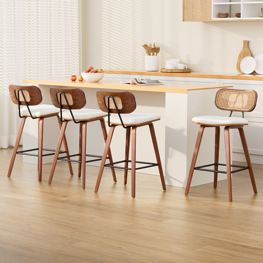 4x Artiss Bar Stools Kitchen Counter Rattan Chairs PU Leather Padding-6