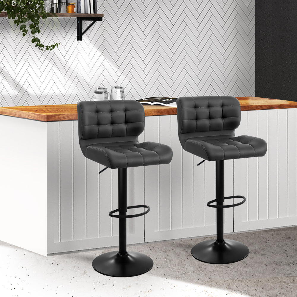 Artiss 2x Bar Stools Gas Lift Leather Padded Grey-7