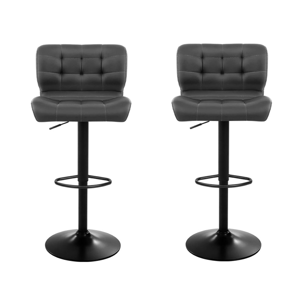 Artiss 2x Bar Stools Gas Lift Leather Padded Grey-2