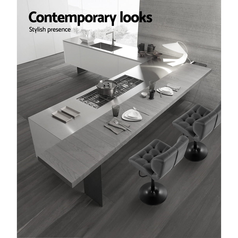 Artiss 2x Bar Stools Gas Lift Leather Padded Grey-3