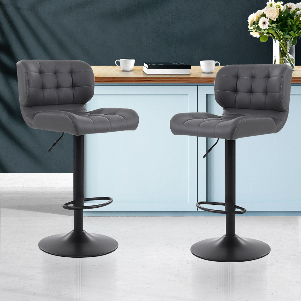 Artiss 2x Bar Stools Gas Lift Leather Padded Grey-8