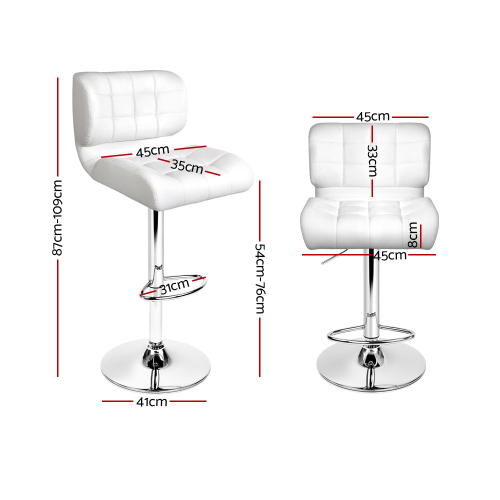 Artiss 2x Bar Stools Gas Lift Leather Padded White-1