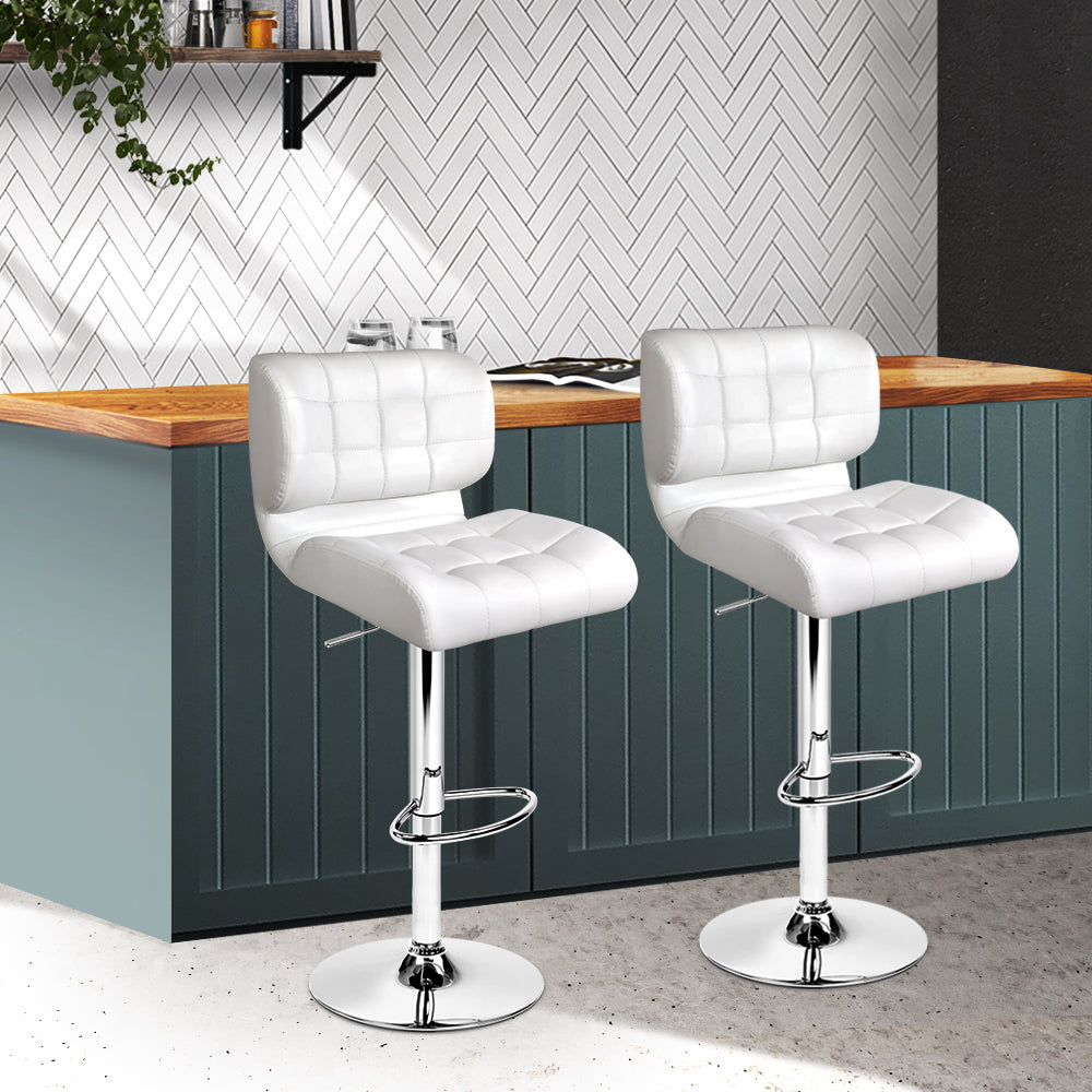 Artiss 2x Bar Stools Gas Lift Leather Padded White-7