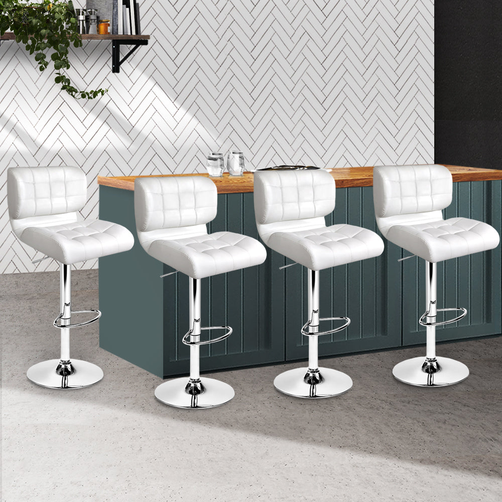 Artiss 4x Bar Stools Gas Lift Leather Padded White-7