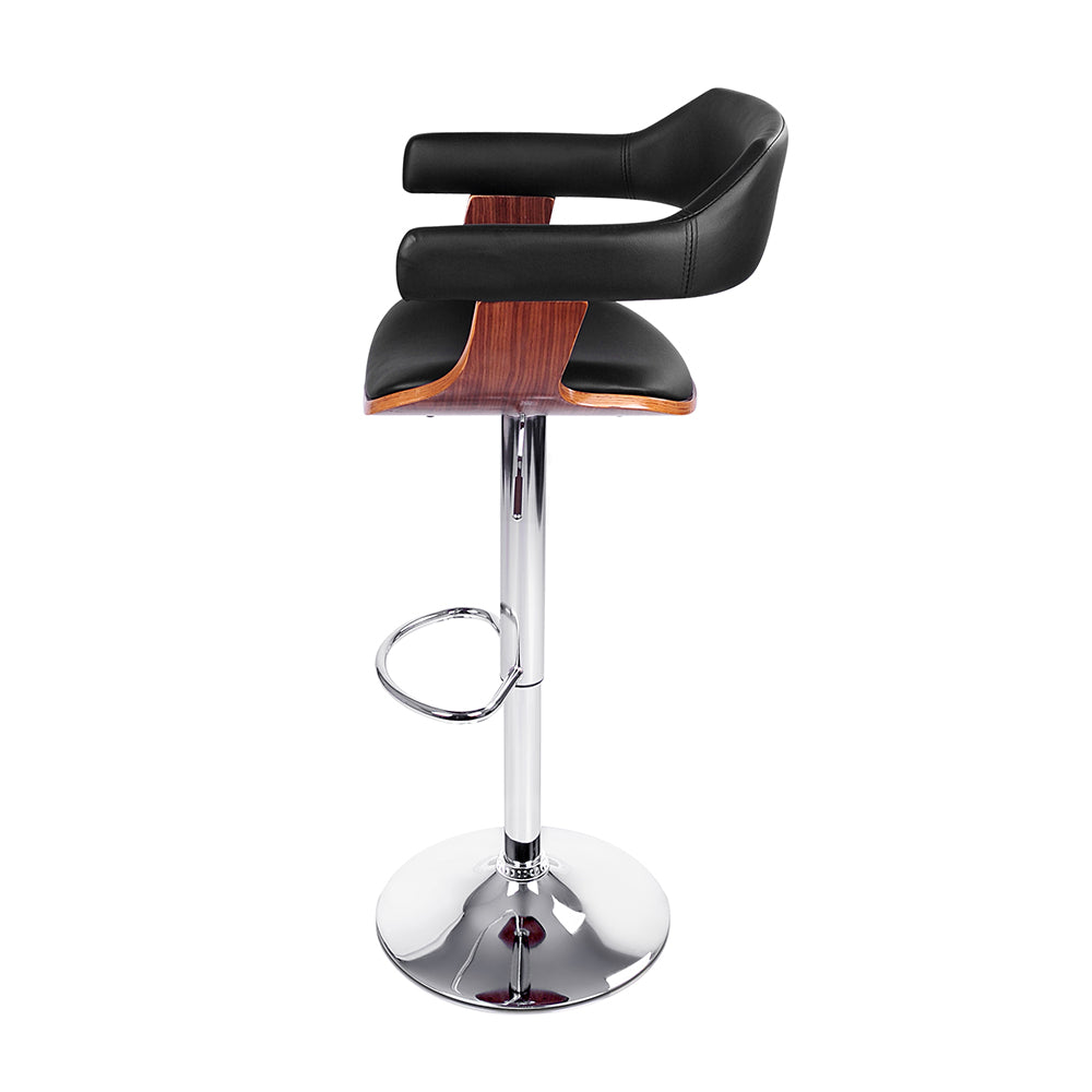 Artiss 2x Bar Stools Gas Lift Leather w/Armrest Black-3