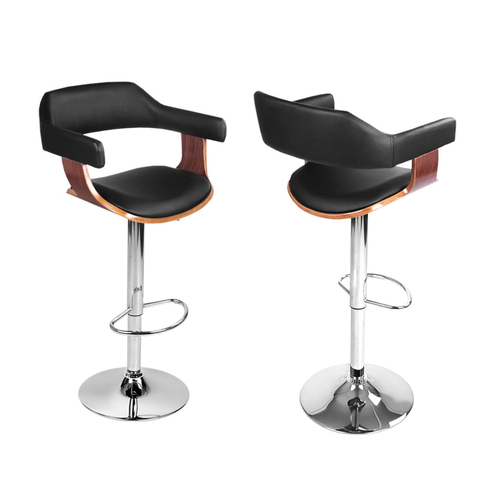 Artiss 4x Bar Stools Gas Lift Leather w/Armrest Black-2