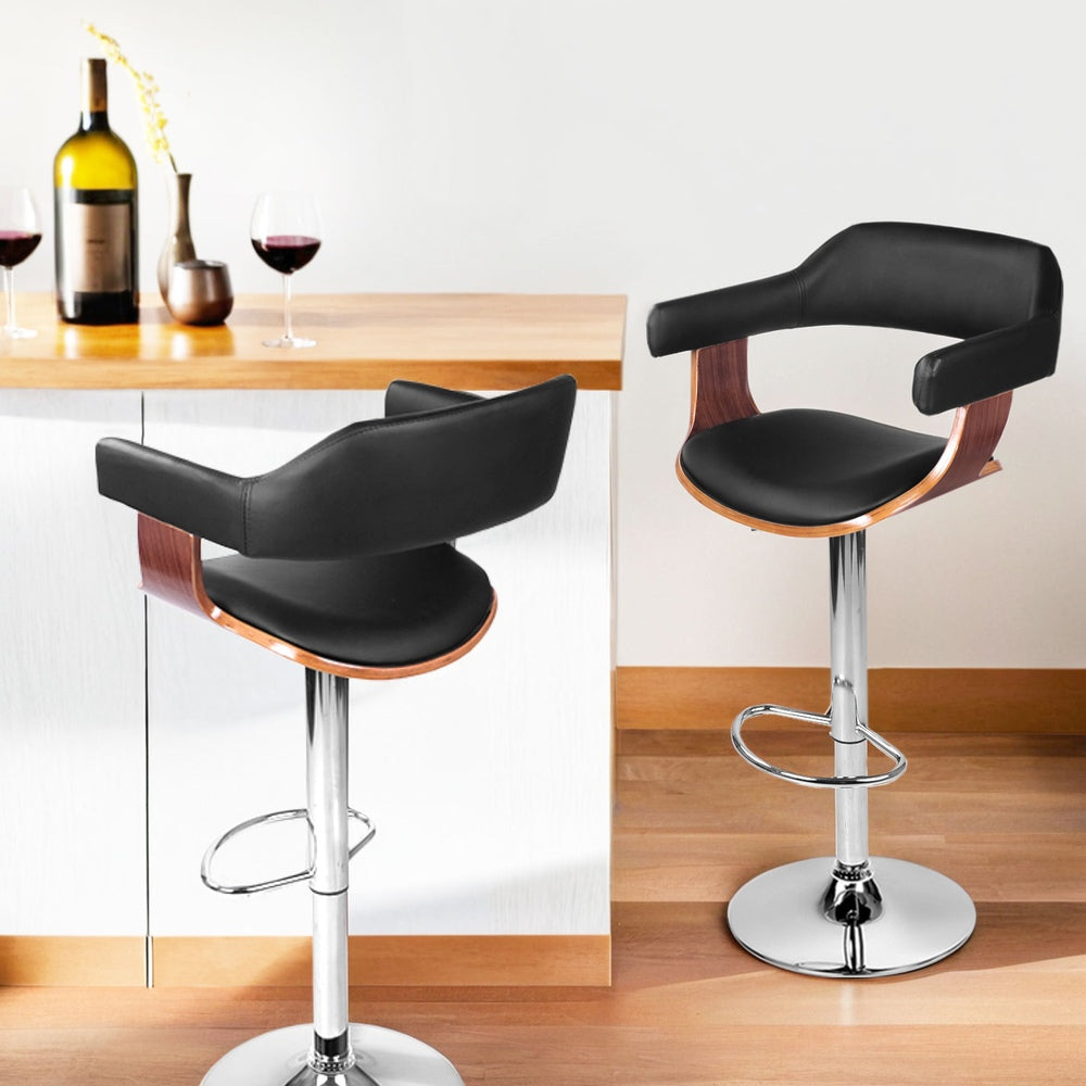 Artiss 4x Bar Stools Gas Lift Leather w/Armrest Black-6