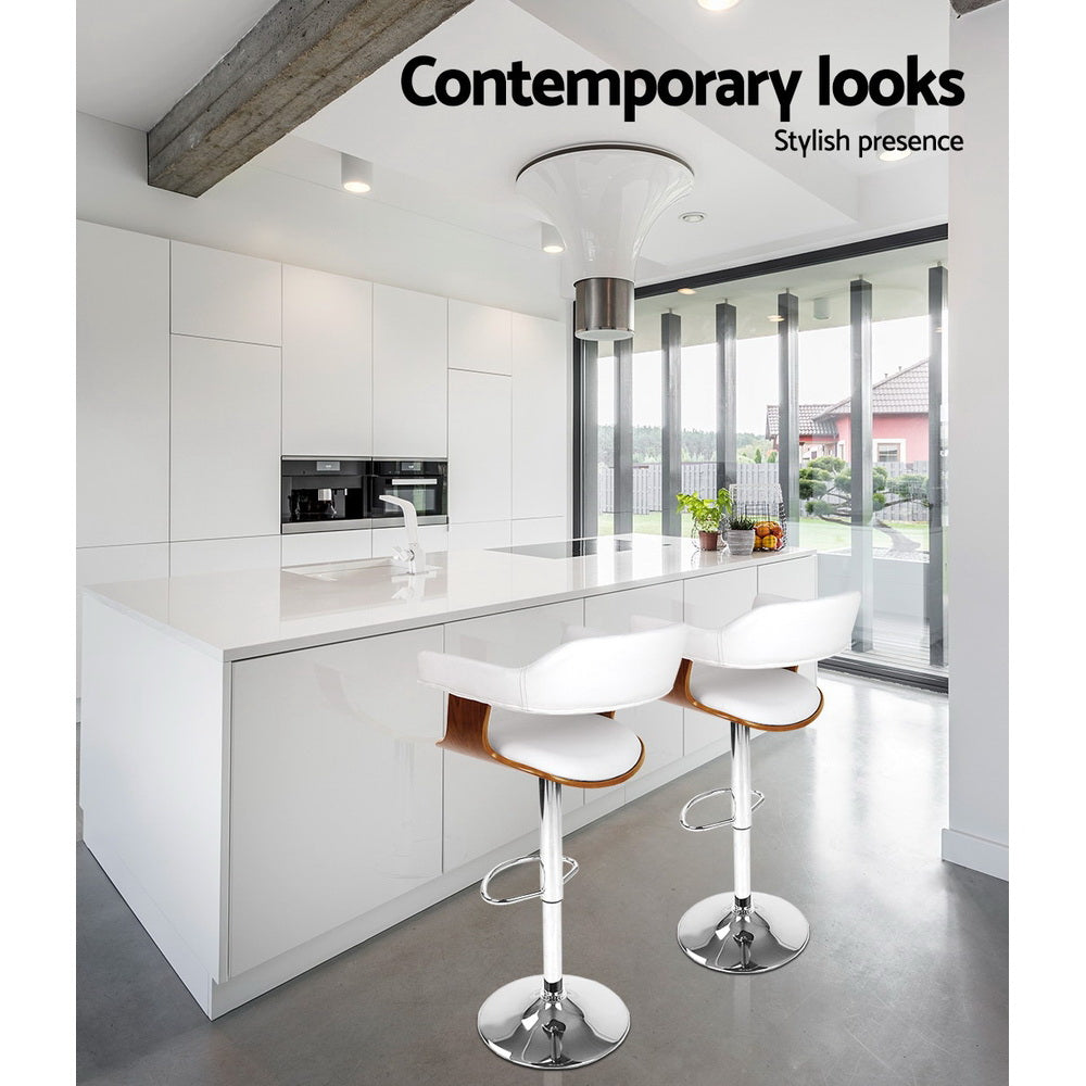 Artiss Bar Stools Gas Lift Leather w/Armrest White-3