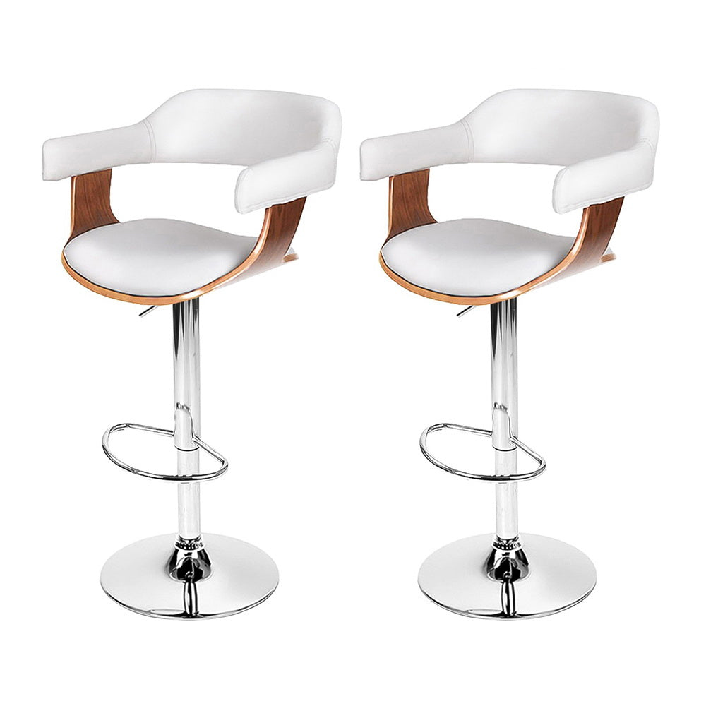 Artiss 2x Bar Stools Gas Lift Leather w/Armrest White-2