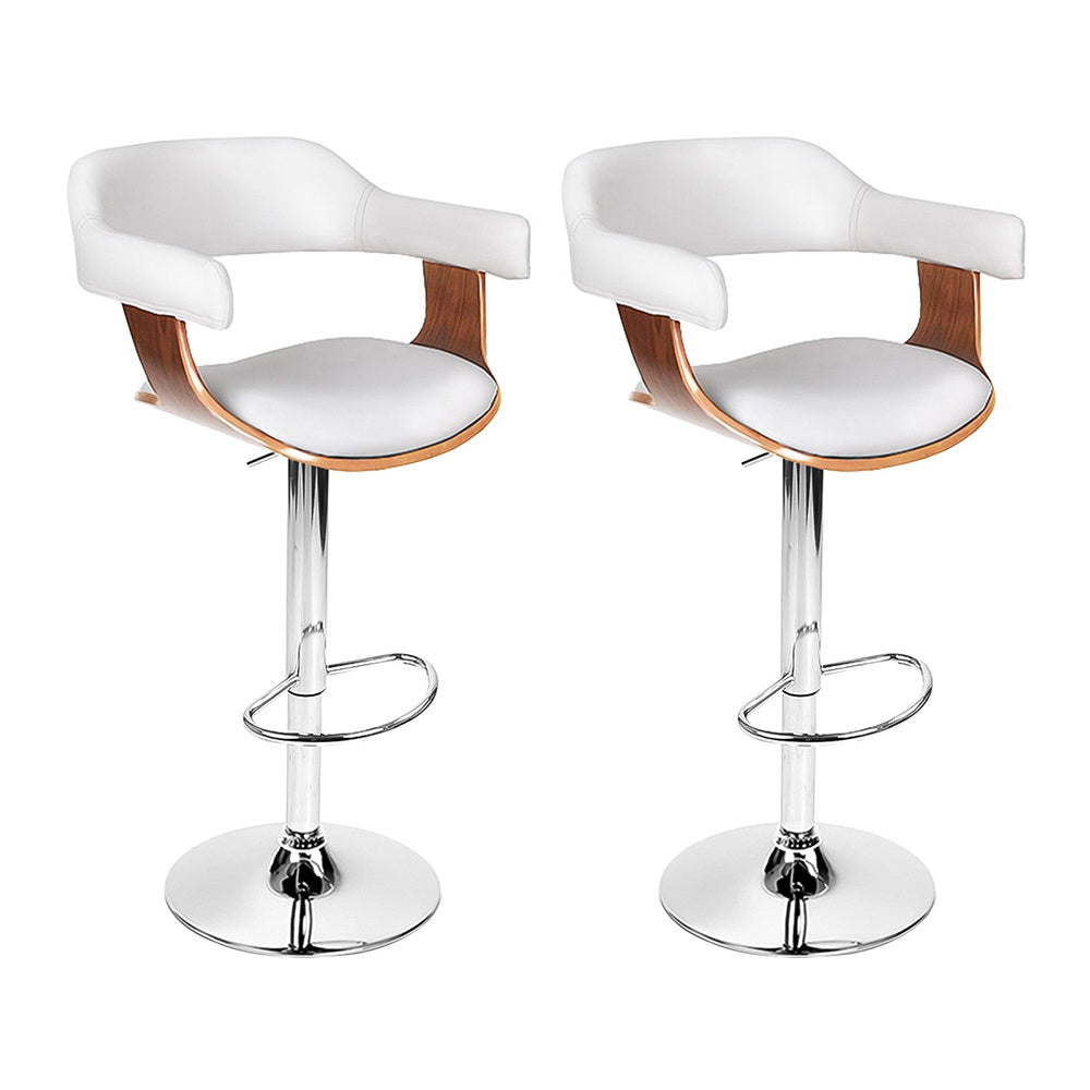 Artiss 2x Bar Stools Gas Lift Leather w/Armrest White-6