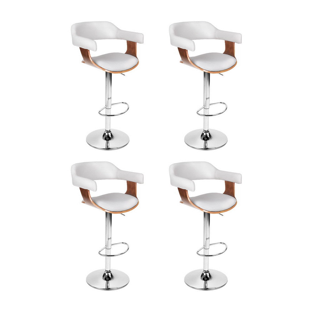 4x Artiss Bar Stools Gas Lift Leather with Armrest White-0