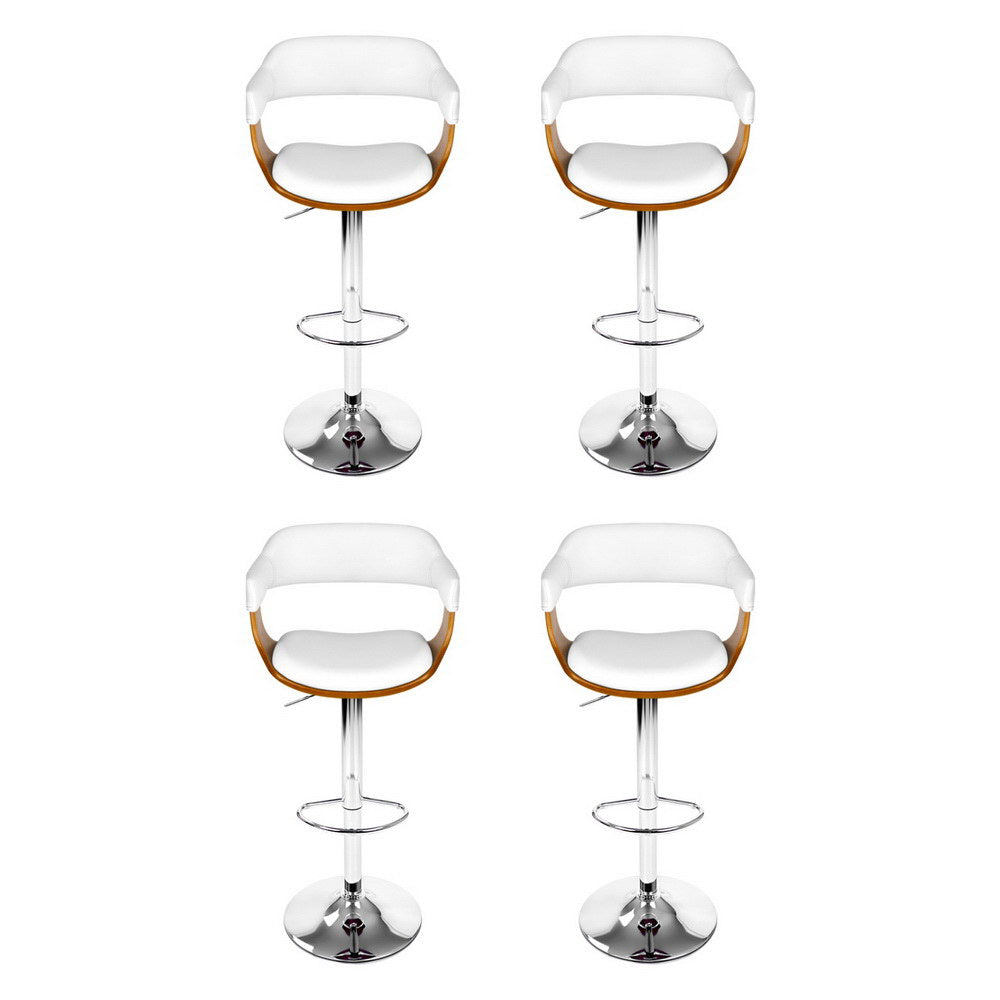 4x Artiss Bar Stools Gas Lift Leather with Armrest White-2