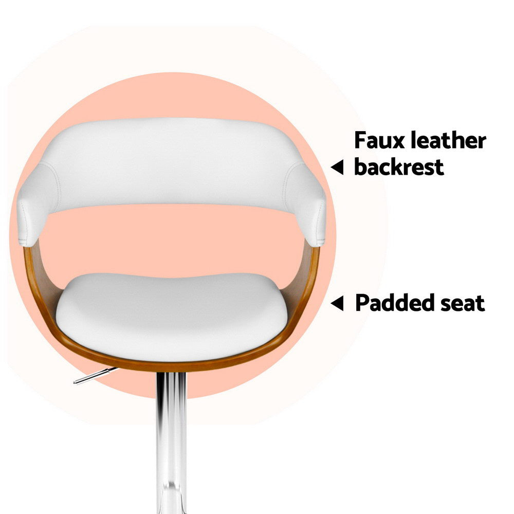 4x Artiss Bar Stools Gas Lift Leather with Armrest White-3