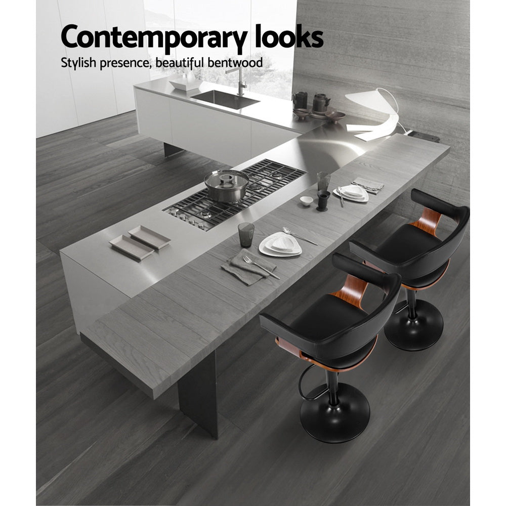 Artiss Bar Stools Gas Lift Leather w/Armrest All Black-2