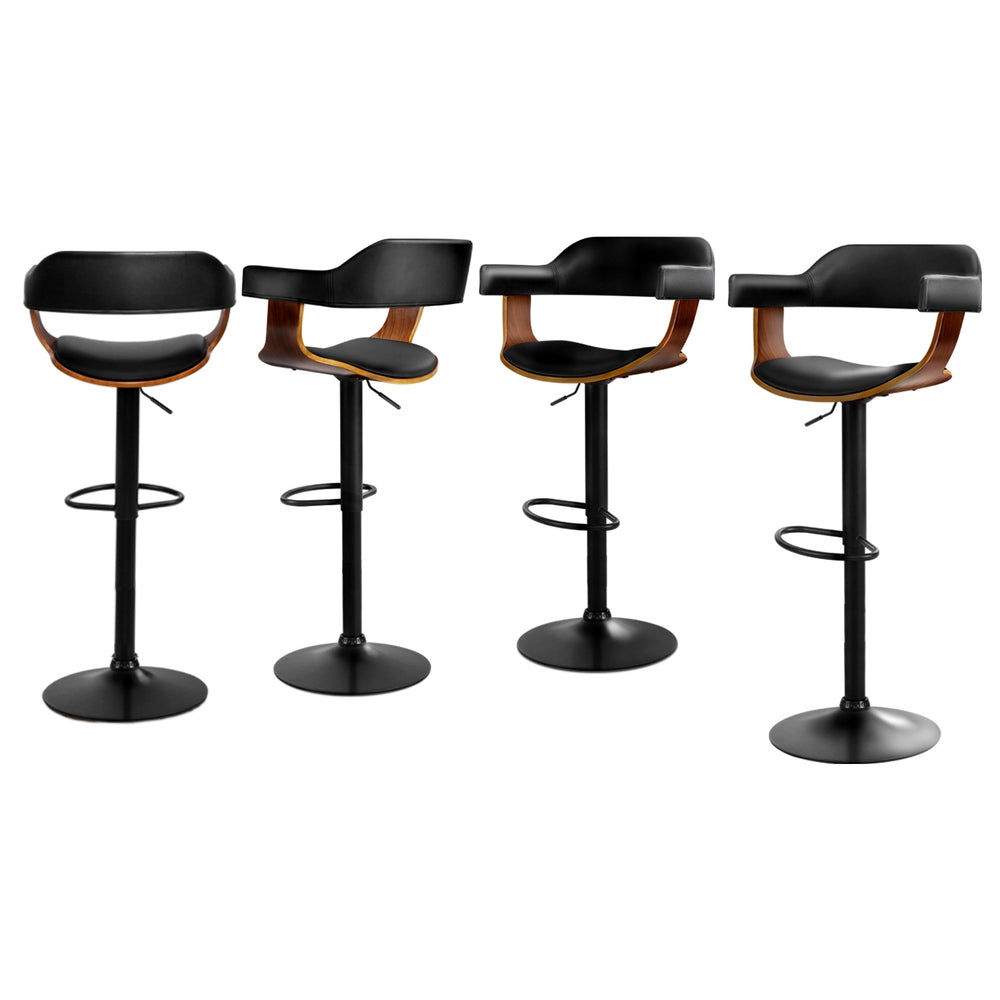 Artiss 4x Bar Stools Gas Lift Leather w/Armrest All Black-0