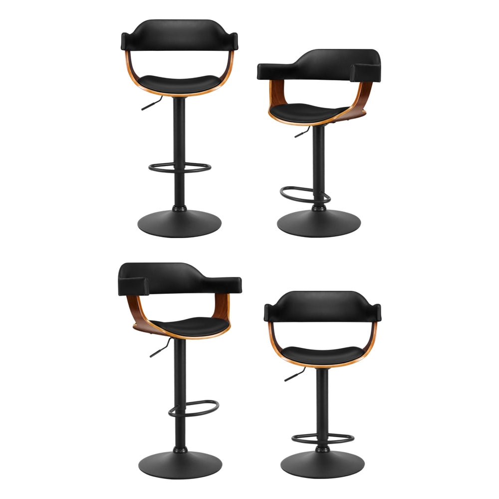 Artiss 4x Bar Stools Gas Lift Leather w/Armrest All Black-2