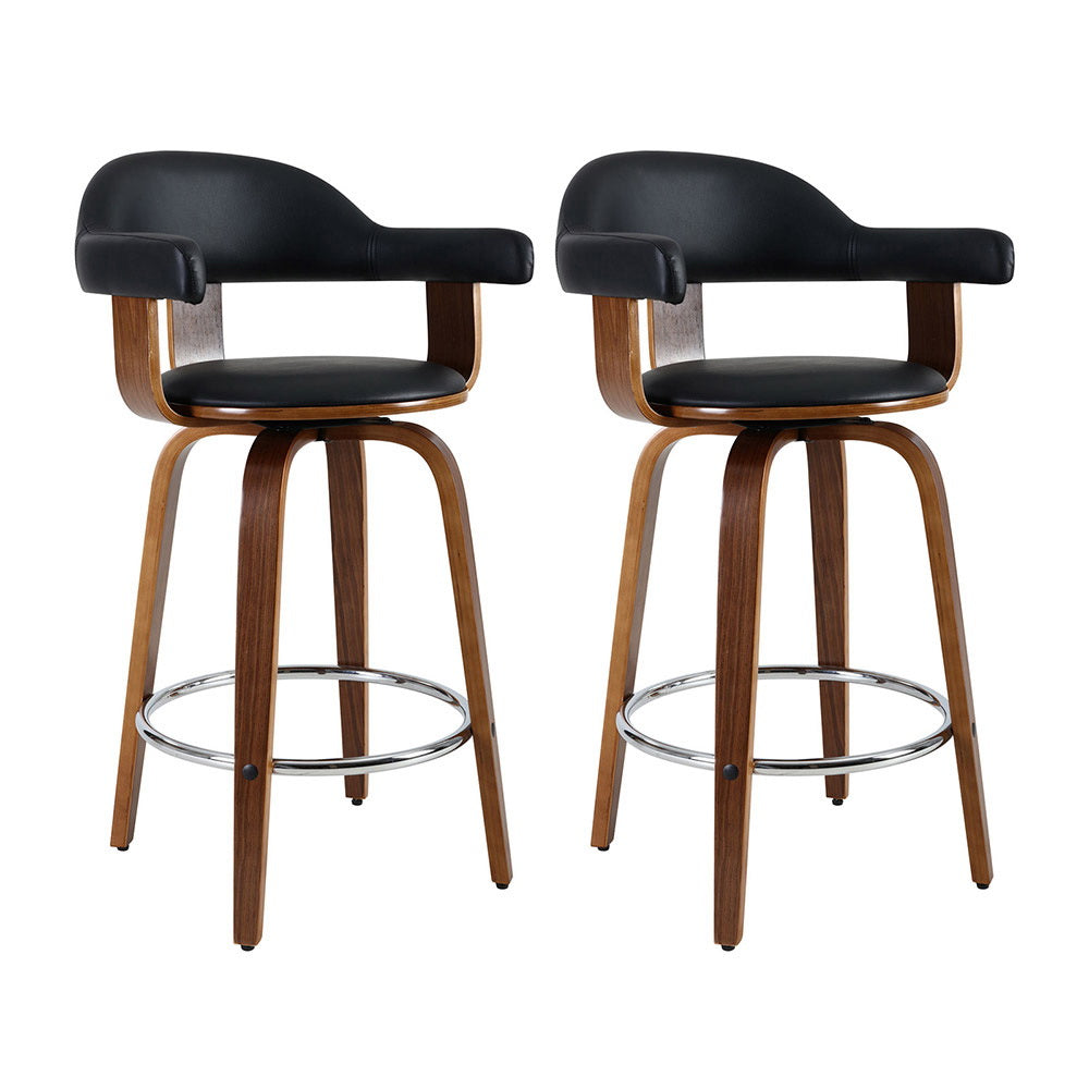 Artiss 2x Bar Stools Leather Seat Wooden Legs-0