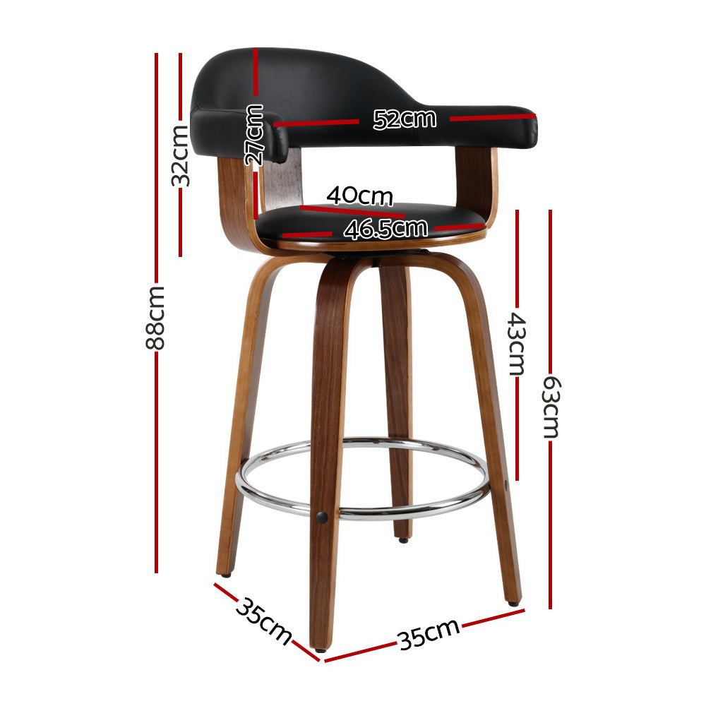 Artiss 2x Bar Stools Leather Seat Wooden Legs-1