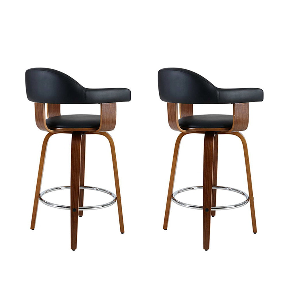 Artiss 2x Bar Stools Leather Seat Wooden Legs-2