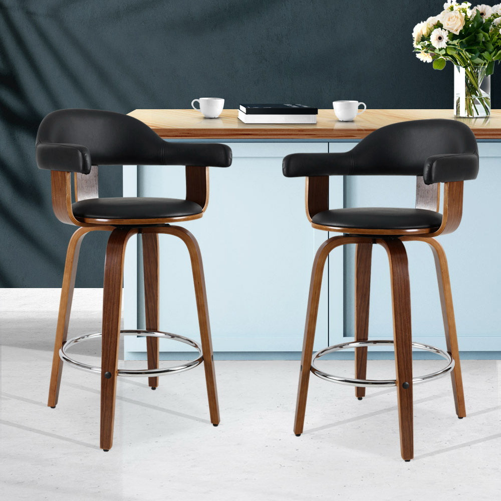 Artiss 2x Bar Stools Leather Seat Wooden Legs-6