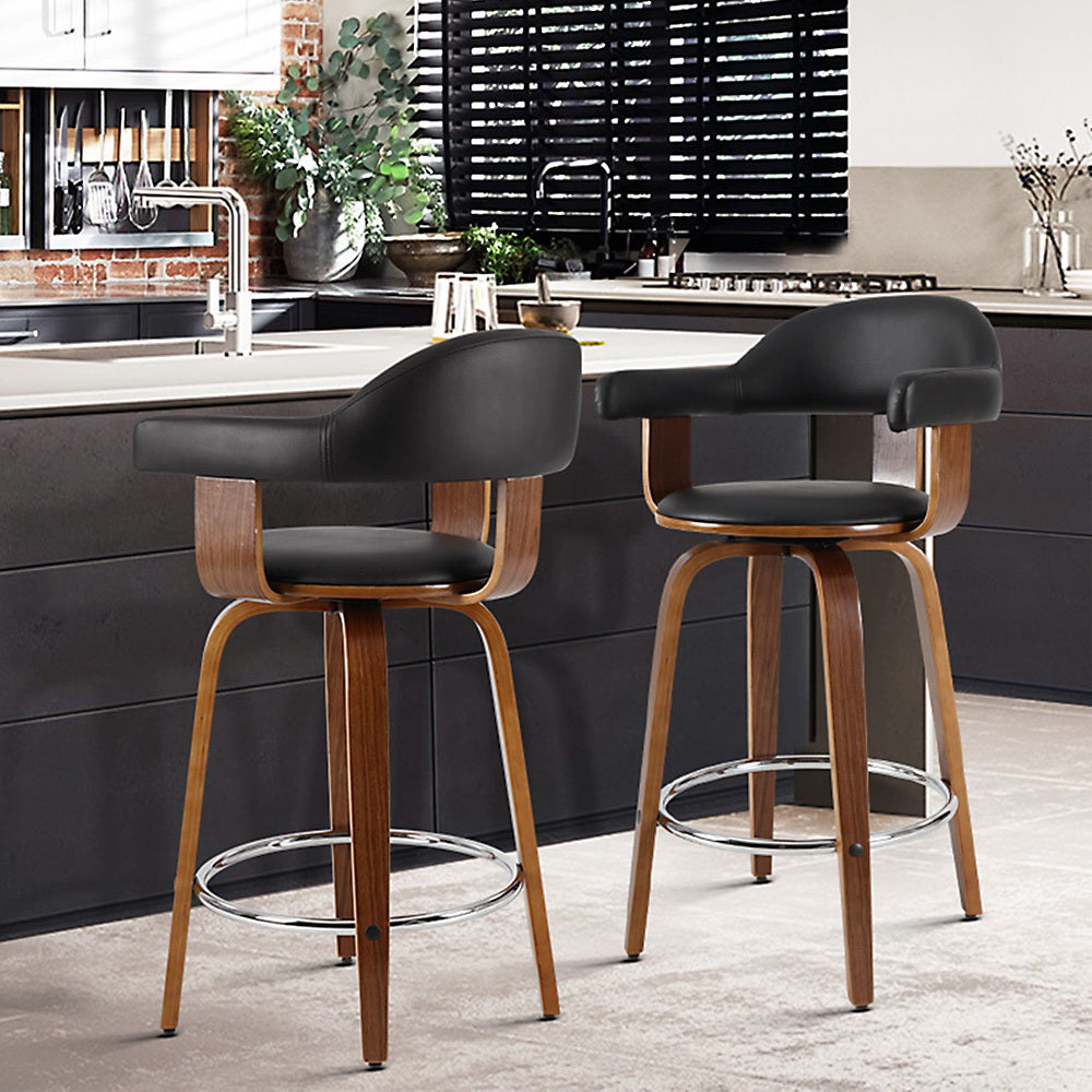 Artiss 2x Bar Stools Leather Seat Wooden Legs-9