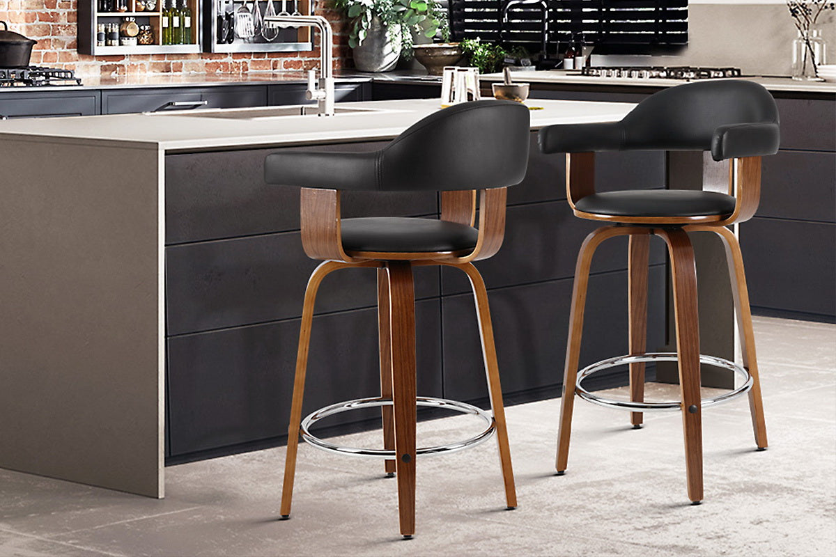 Artiss 2x Bar Stools Leather Seat Wooden Legs-8