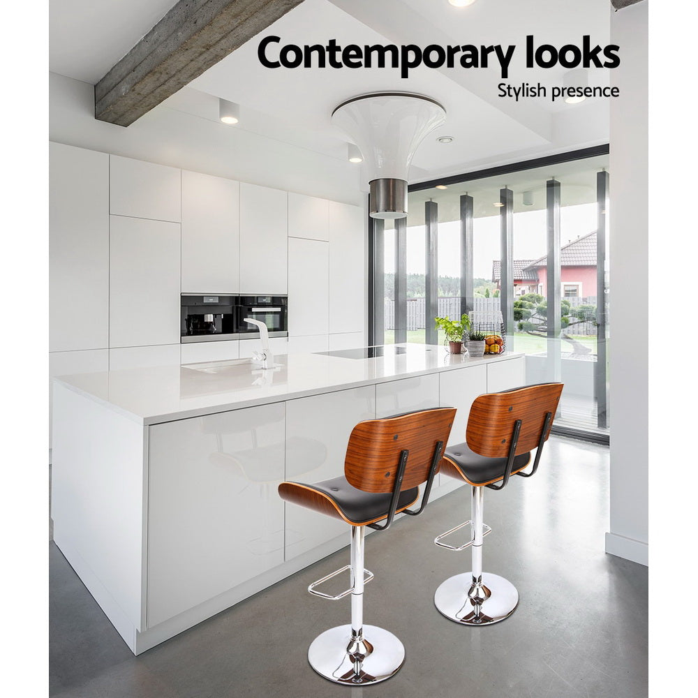 Artiss Bar Stools Gas Lift Leather Black-3