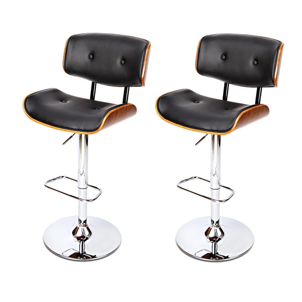 Artiss 2x Bar Stools Gas Lift Leather Black-2