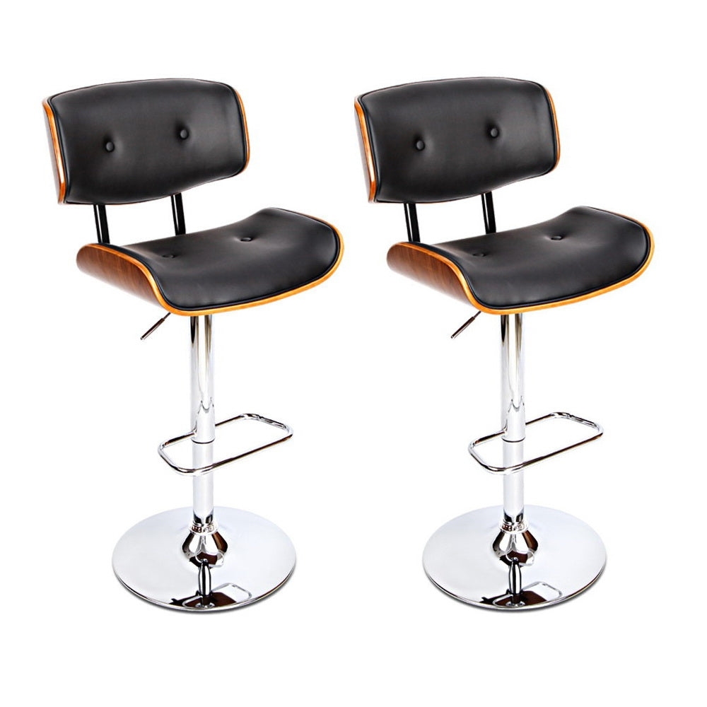 Artiss 2x Bar Stools Gas Lift Leather Black-6