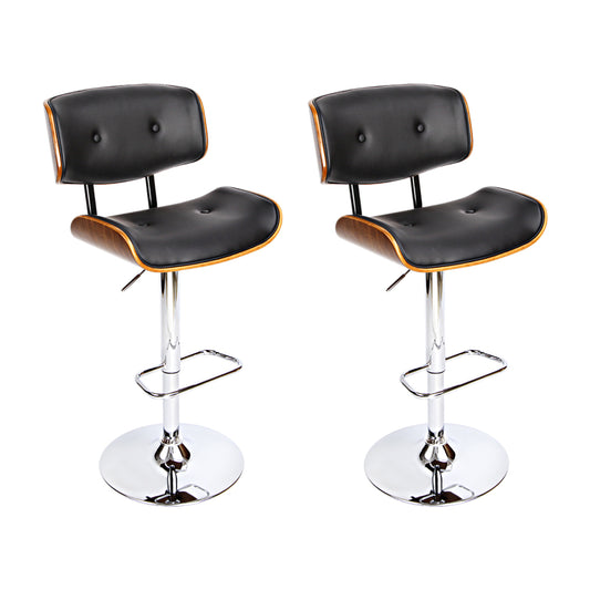 Artiss 2x Bar Stools Gas Lift Leather Black-0