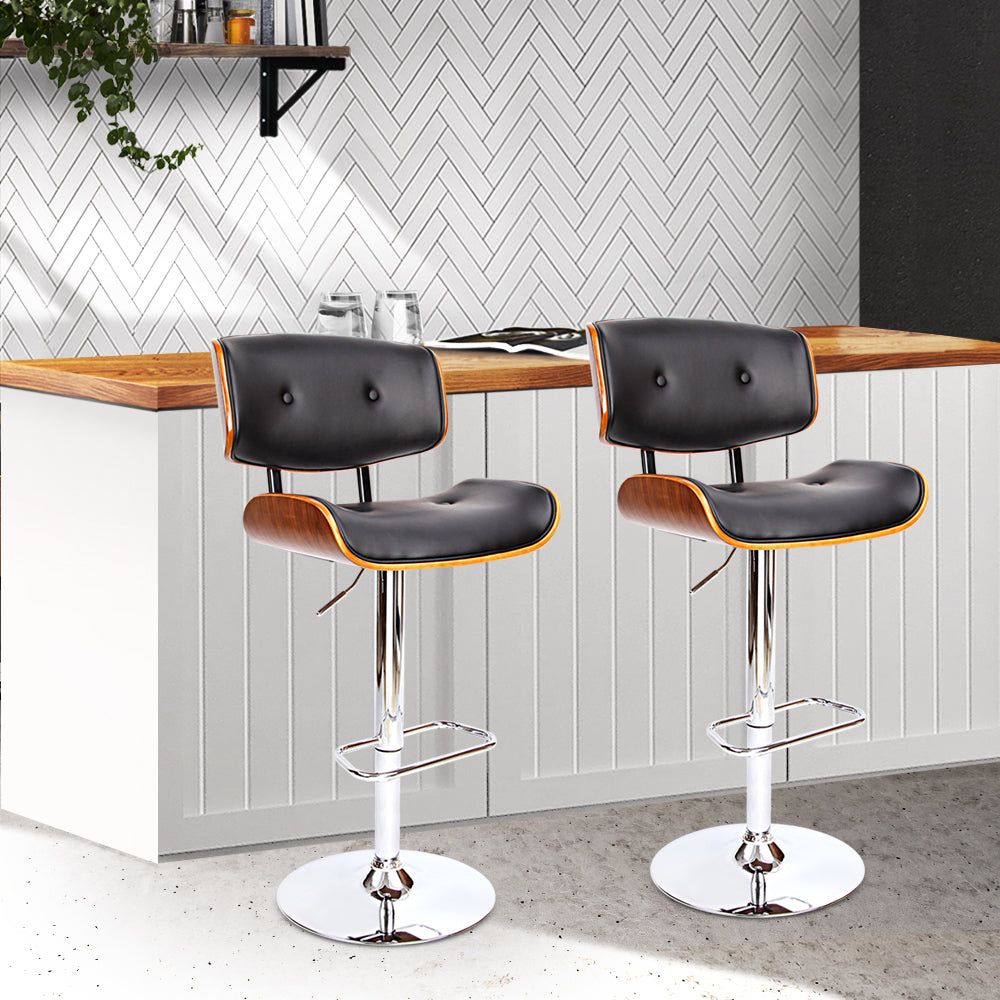 Artiss 2x Bar Stools Gas Lift Leather Black-7