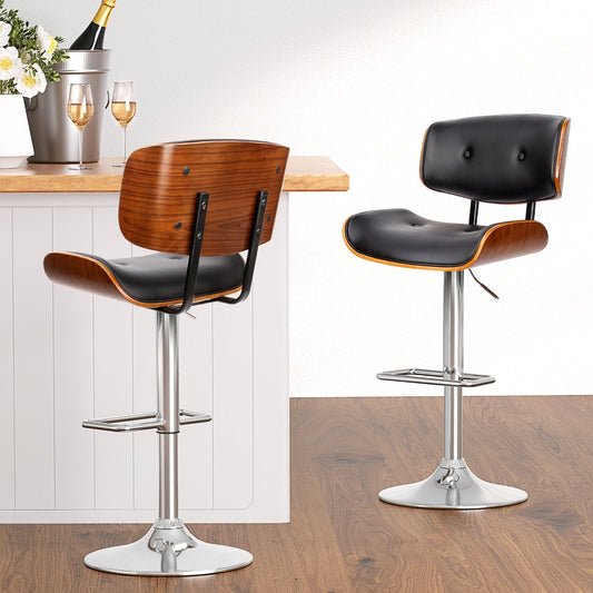 Artiss 4x Bar Stools Gas Lift Leather Black-0